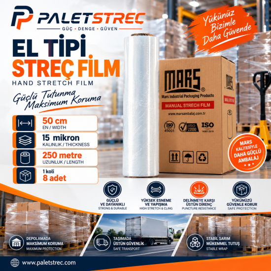 15 Mikron 250 Metre El Tipi Streç Film (15x250) 15 Mikron 250 Metre El Tipi Streç Film (15x250)