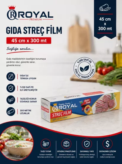 ROYAL PE Gıda Streci 45x300 8 Mikron Kutulu Ürün ROYAL PE Gıda Streci 45x300 8 Mikron Kutulu Ürün